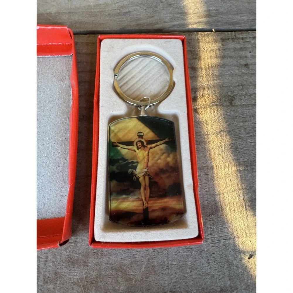 Vintage Keyring THE CRUCIFIXION OF JESUS CHRIST Keychain Ancien Porte-Clés JÉSUS